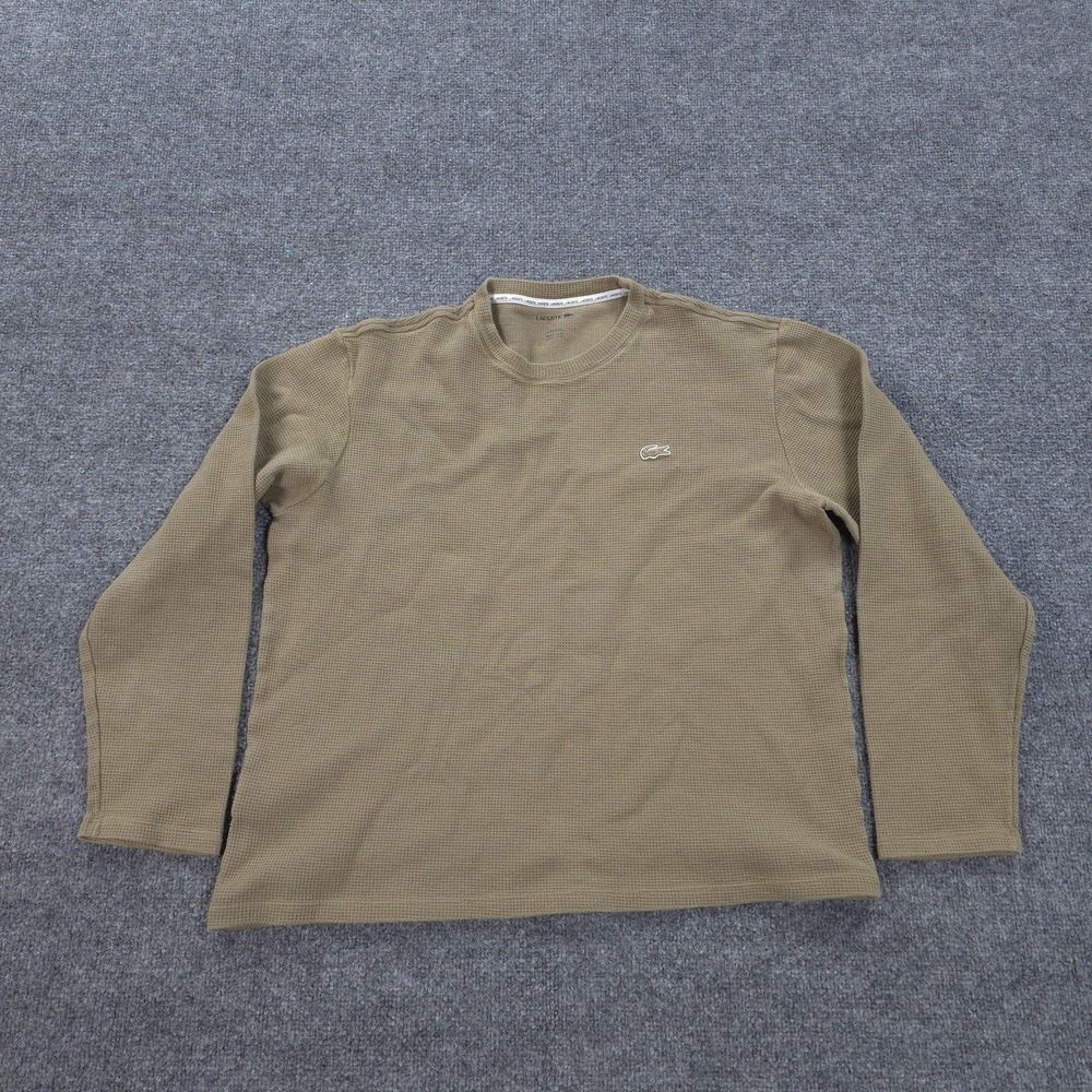 Lacoste Shirt Mens Large‎ Beige Waffle Knit Sleepwear Long Sleeve Pajama Top